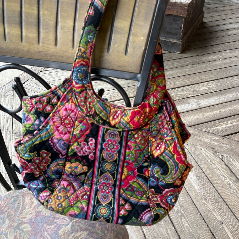 Vera Bradley Black and Pink Shoulder Bag with Floral Print
